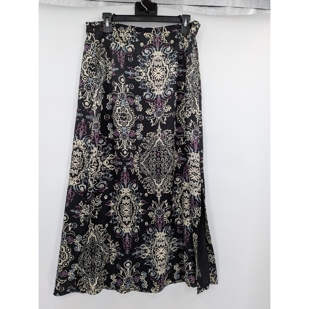 Whimsigoth Fairygrunge Witchy Elegant Art Black Purple Side Slit Midi 14 Skirt - Picture 4 of 8
